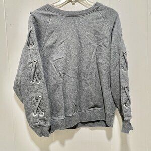 Zendaya Grey Sweater Criss Cross Grommet Design Arms Size Small